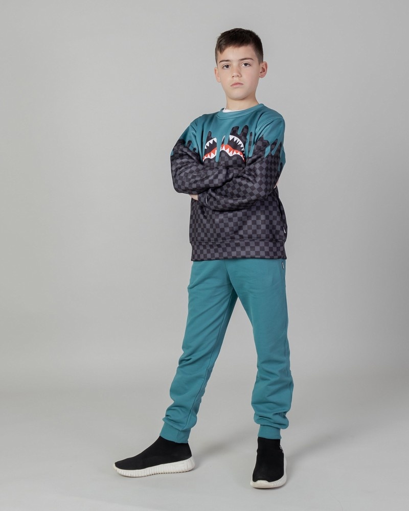 Grey Sprayground Color Dripping Check Crew Kids' Sweatshirts | 477589719
