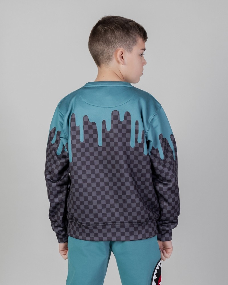 Grey Sprayground Color Dripping Check Crew Kids' Sweatshirts | 477589719