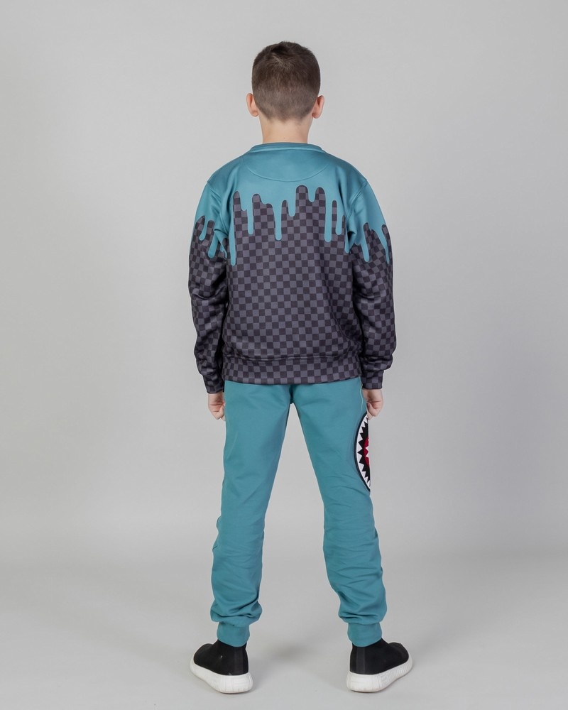 Grey Sprayground Color Dripping Check Crew Kids' Sweatshirts | 477589719