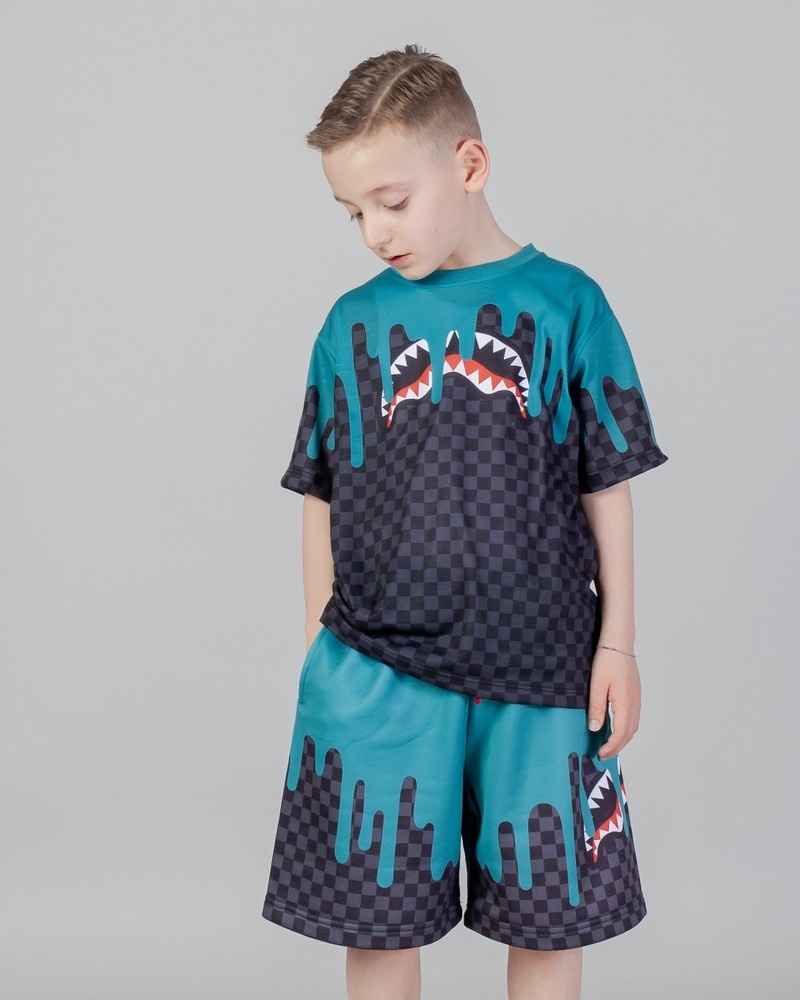 Grey Sprayground Color Dripping Check Kids' T Shirts | 881208955