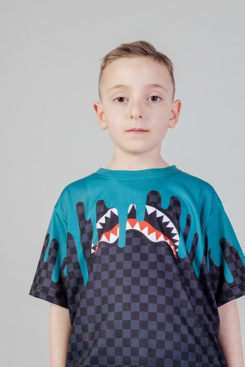 Grey Sprayground Color Dripping Check Kids' T Shirts | 881208955