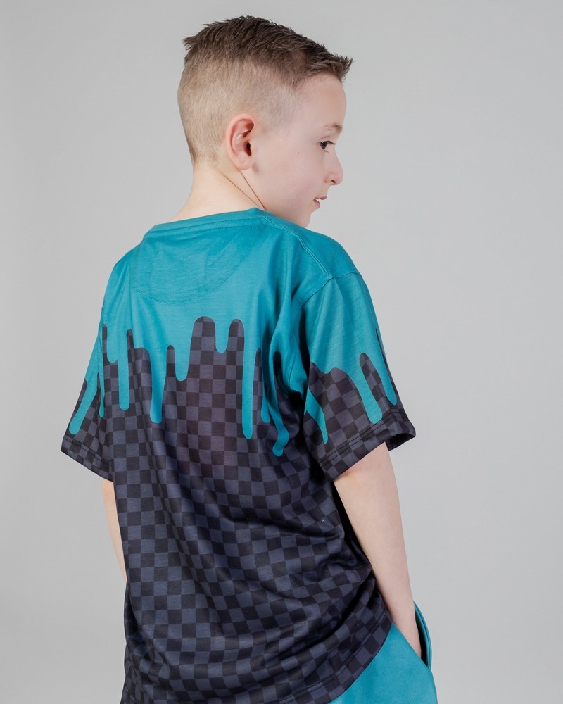 Grey Sprayground Color Dripping Check Kids' T Shirts | 881208955