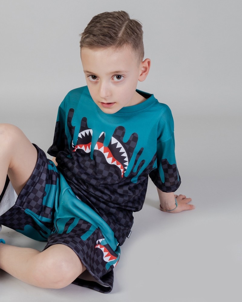 Grey Sprayground Color Dripping Check Kids' T Shirts | 881208955
