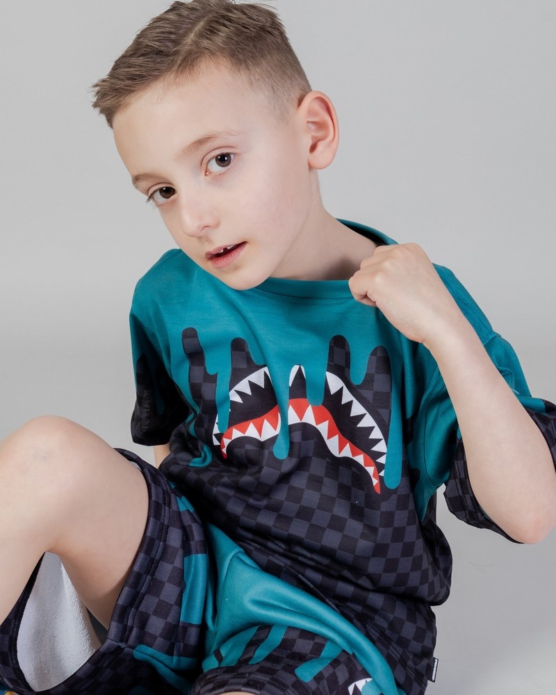 Grey Sprayground Color Dripping Check Kids\' T Shirts | 881208955