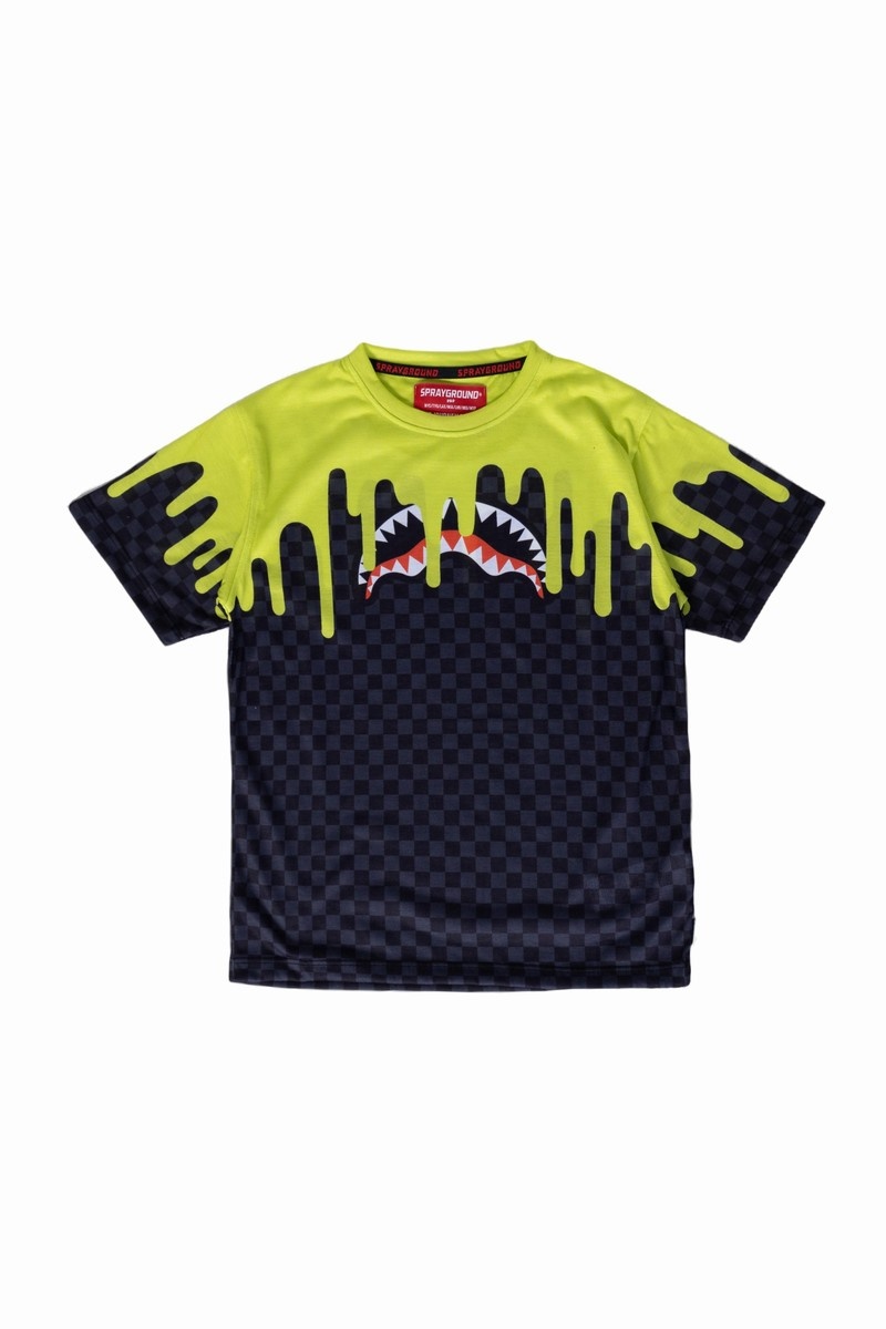 Grey Sprayground Color Dripping Check Kids' T Shirts | 408699370
