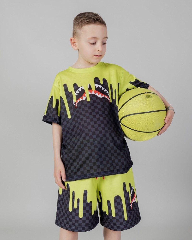 Grey Sprayground Color Dripping Check Kids' T Shirts | 408699370