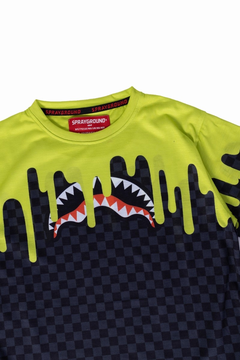 Grey Sprayground Color Dripping Check Kids' T Shirts | 408699370