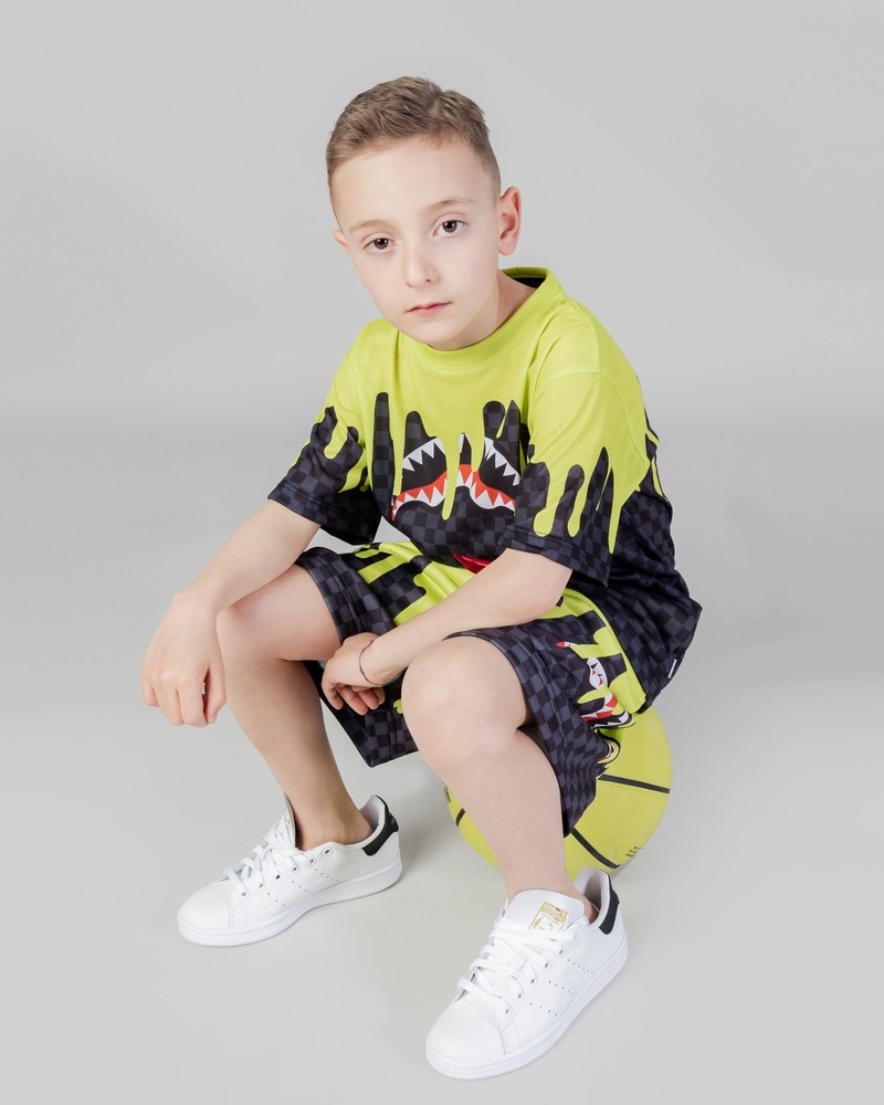 Grey Sprayground Color Dripping Check Kids\' T Shirts | 408699370