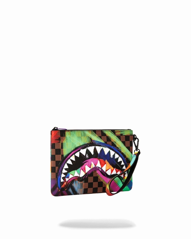 Multicolor Sprayground Sharks In Paint Cross Over Men's Clutch Bags | 934317767