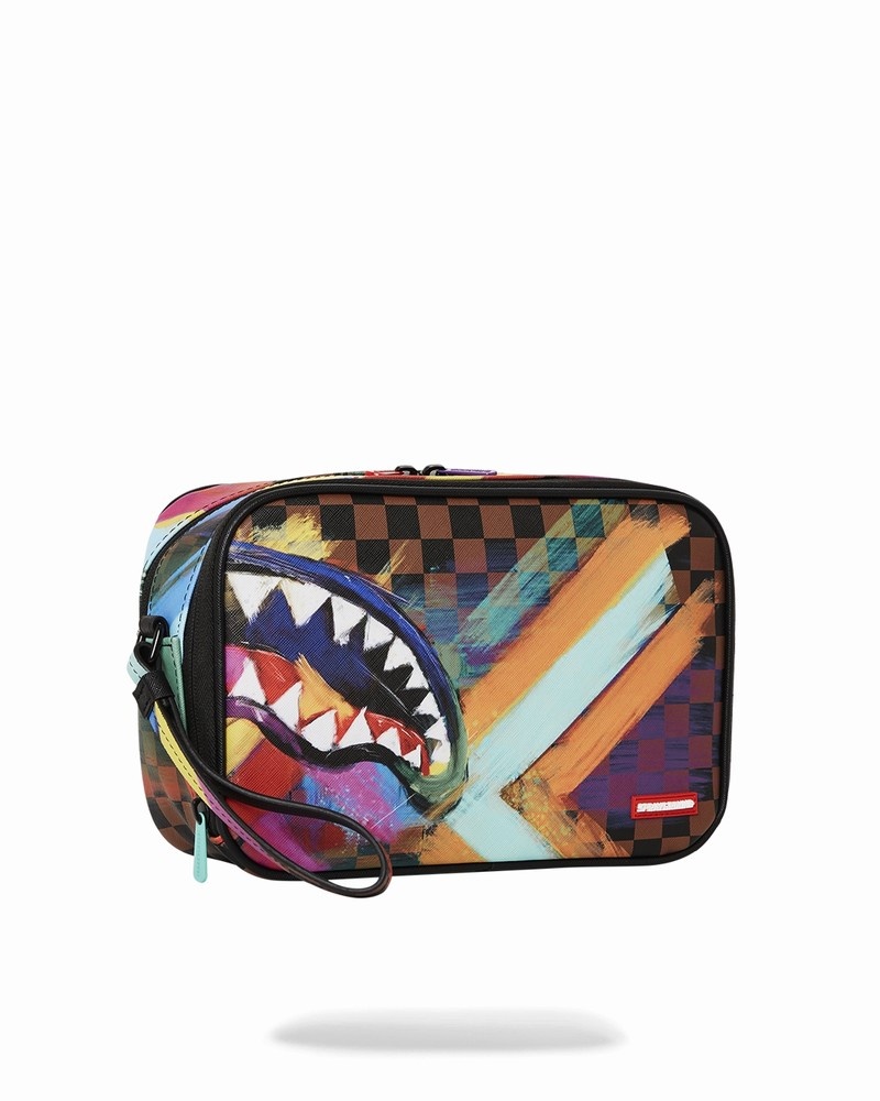 Multicolor Sprayground Sharks In Paris City Streaks Men's Toiletry Bags | 13373444