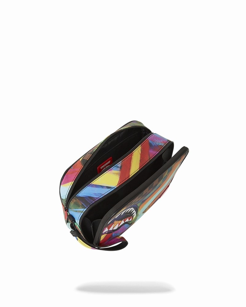 Multicolor Sprayground Sharks In Paris City Streaks Men's Toiletry Bags | 13373444