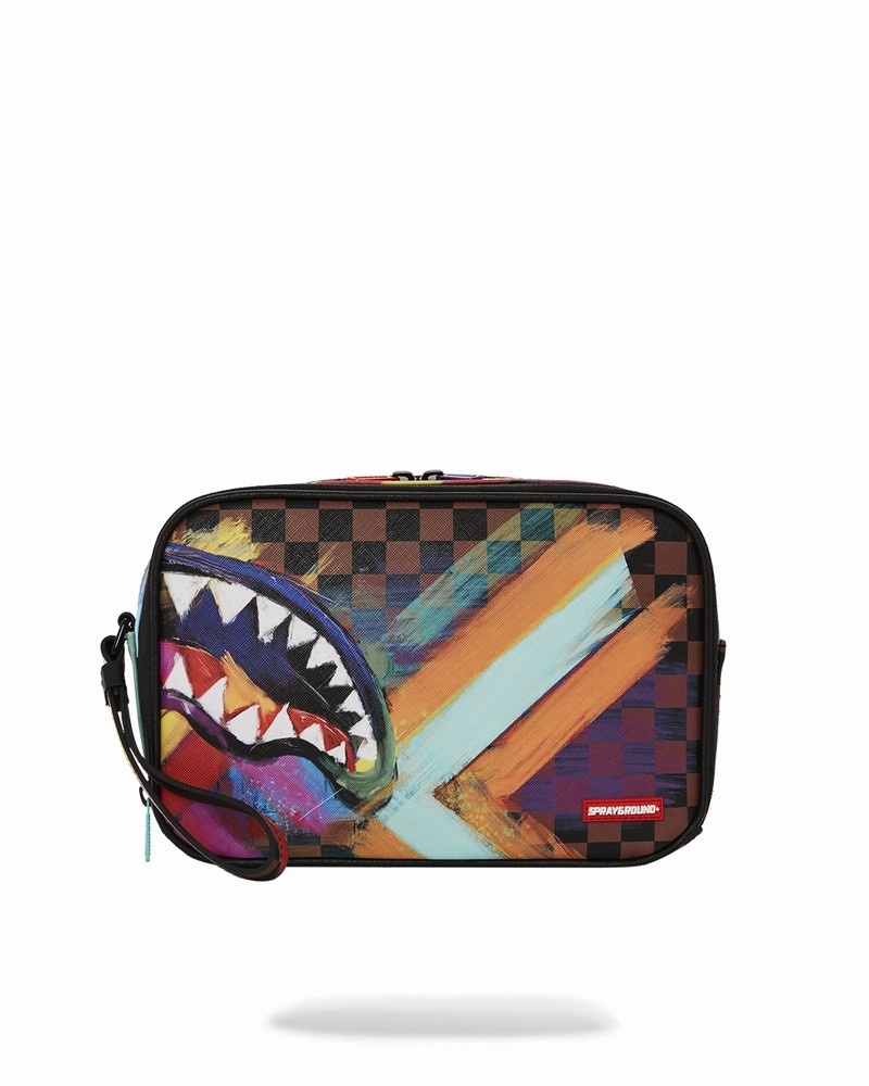Multicolor Sprayground Sharks In Paris City Streaks Men\'s Toiletry Bags | 13373444