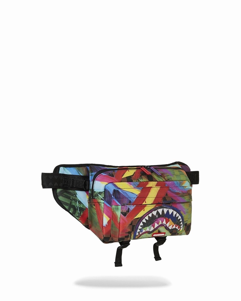 Multicolor Sprayground Sharks In Paris City Streaks Cargo Men's Crossbody Bags | 12004781