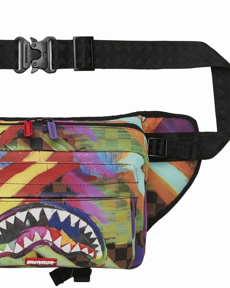 Multicolor Sprayground Sharks In Paris City Streaks Cargo Men's Crossbody Bags | 12004781