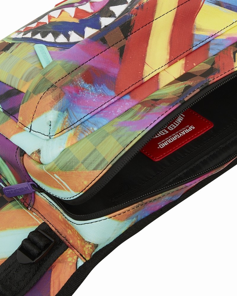 Multicolor Sprayground Sharks In Paris City Streaks Cargo Men's Crossbody Bags | 12004781