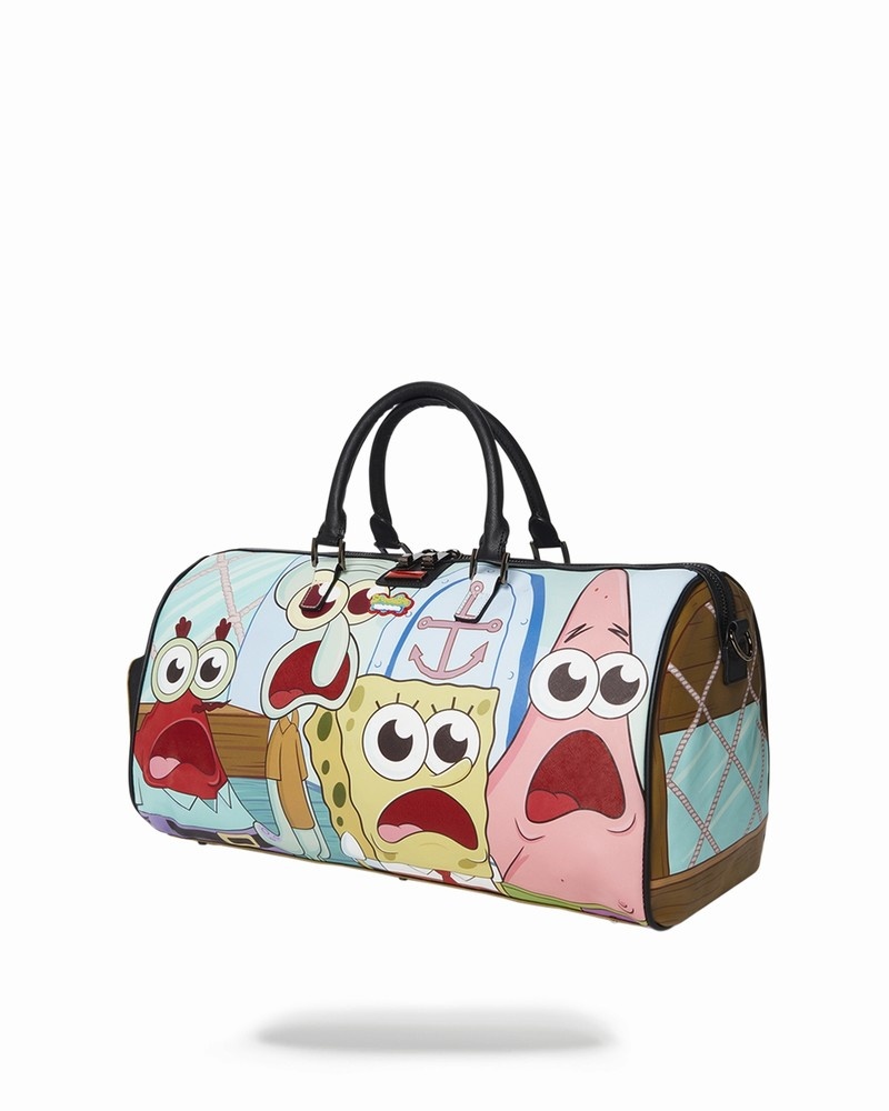 Multicolor Sprayground Spongebob Shark Crew Emperor Men's Duffle Bags | 725121883