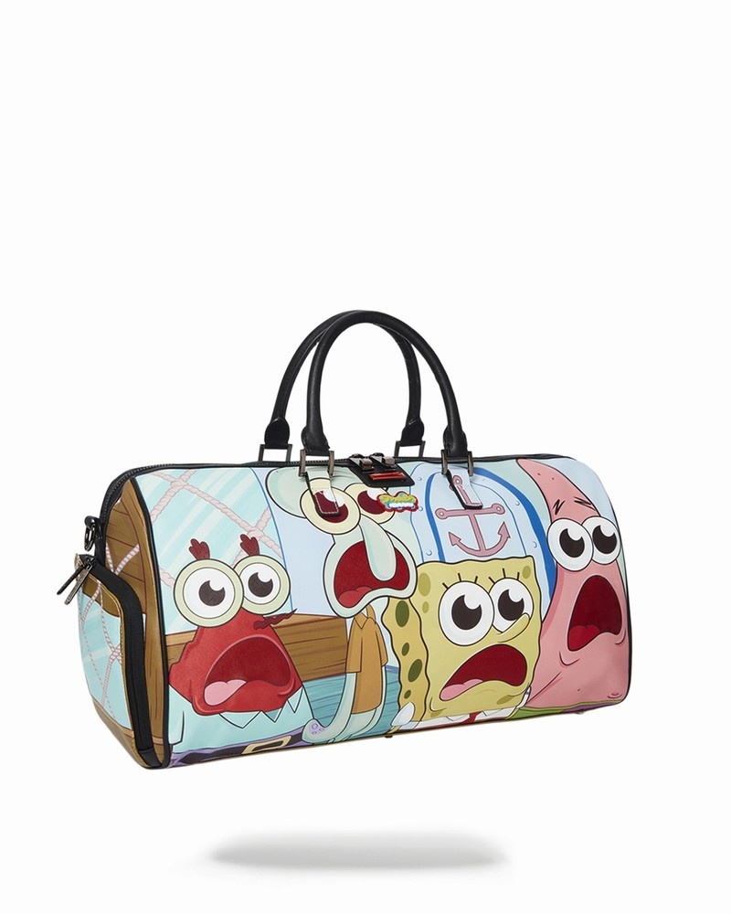 Multicolor Sprayground Spongebob Shark Crew Emperor Men's Duffle Bags | 725121883