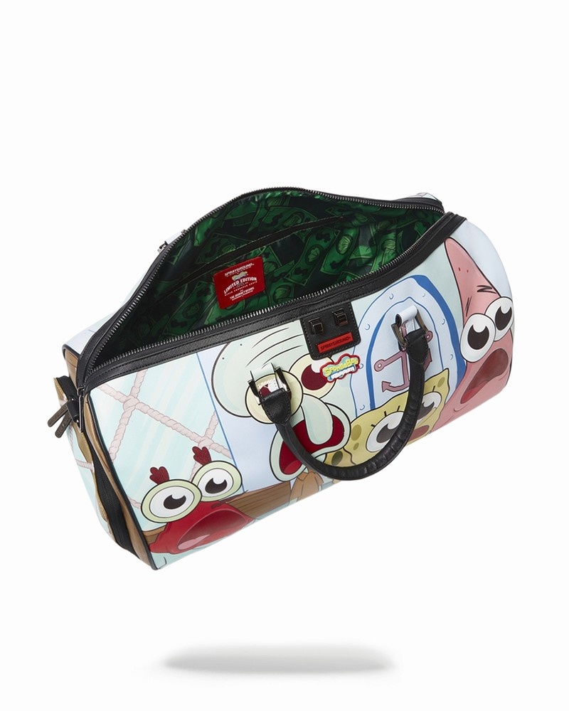 Multicolor Sprayground Spongebob Shark Crew Emperor Men's Duffle Bags | 725121883