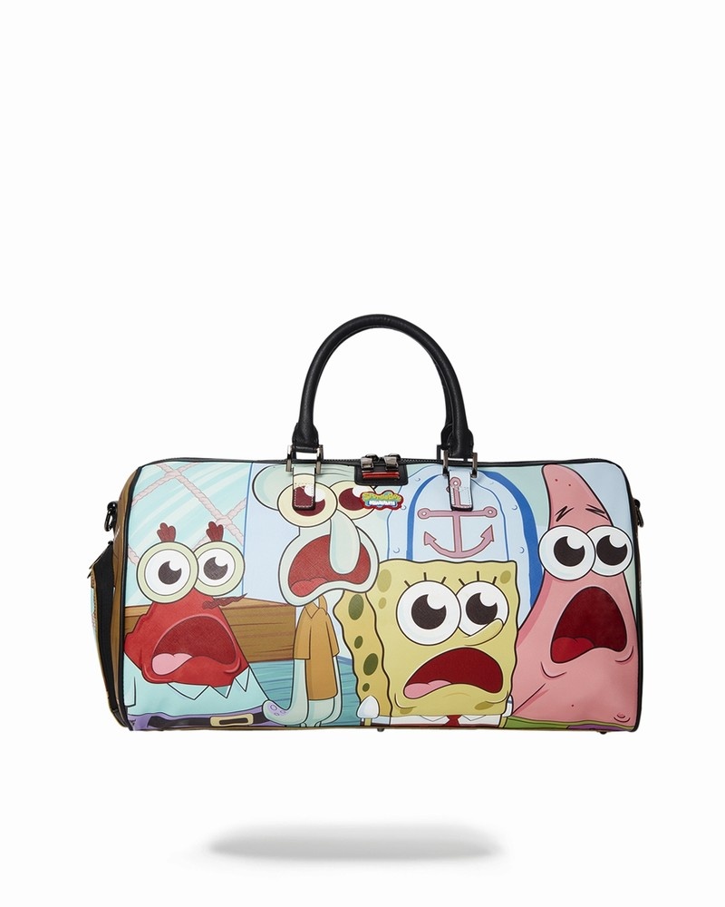 Multicolor Sprayground Spongebob Shark Crew Emperor Men\'s Duffle Bags | 725121883