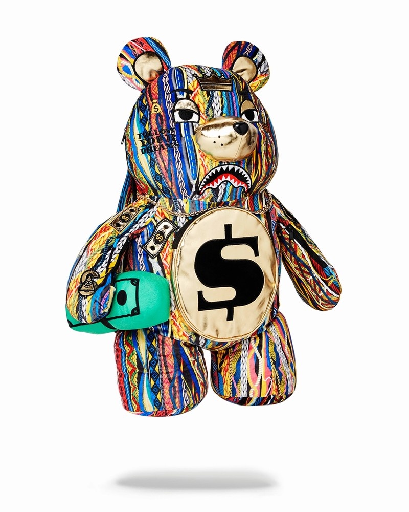 Multicolor Sprayground The Golden Age Moneybear Teddybear Men's Backpacks | 936408764