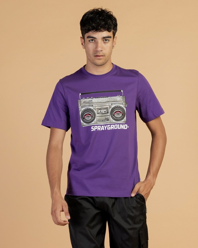 Purple Sprayground Stampa Stereo Men\'s T Shirts | 755564182