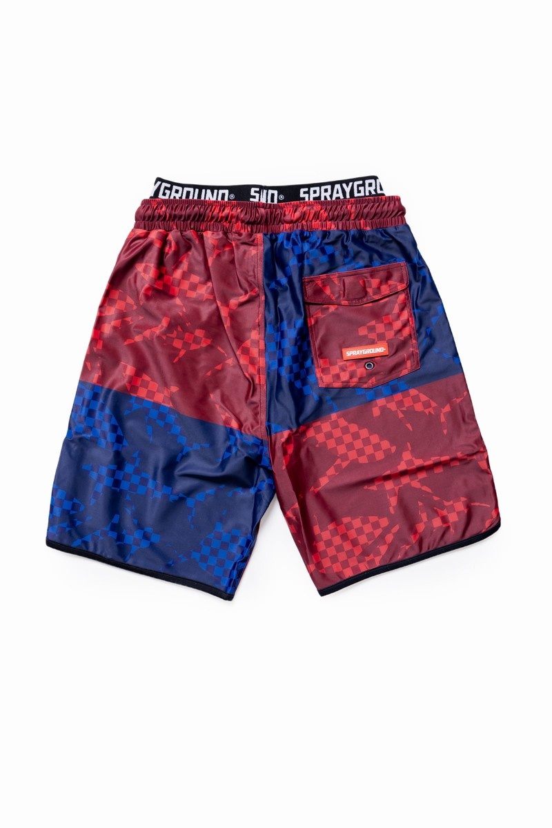 Red Sprayground Shark Check Color Block Midi Women's Swim Shorts | 657143750