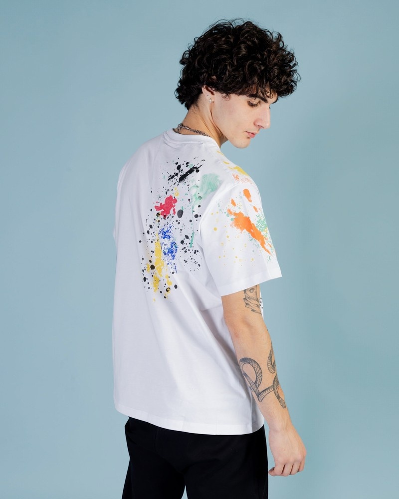 White Sprayground Color Splat Regular Men's T Shirts | 198175633