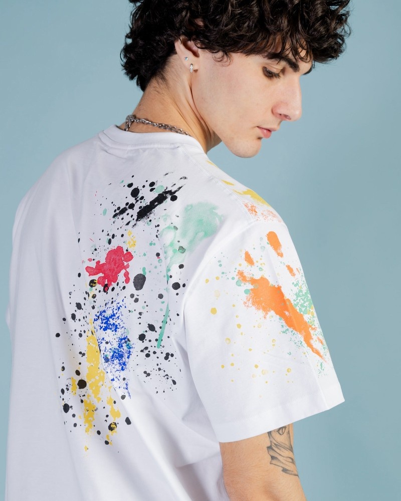 White Sprayground Color Splat Regular Men's T Shirts | 198175633