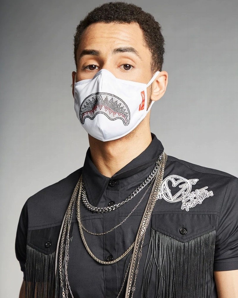 White Sprayground Fixed Filter Trinity Shark Fashion Men's Face Masks | 815749305