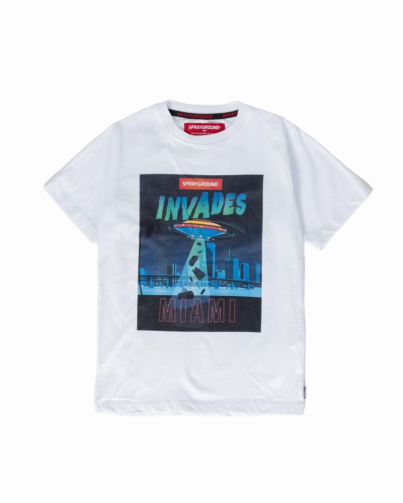 White Sprayground Invaders Kids' T Shirts | 762862950
