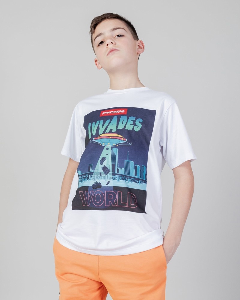 White Sprayground Invaders Kids\' T Shirts | 762862950