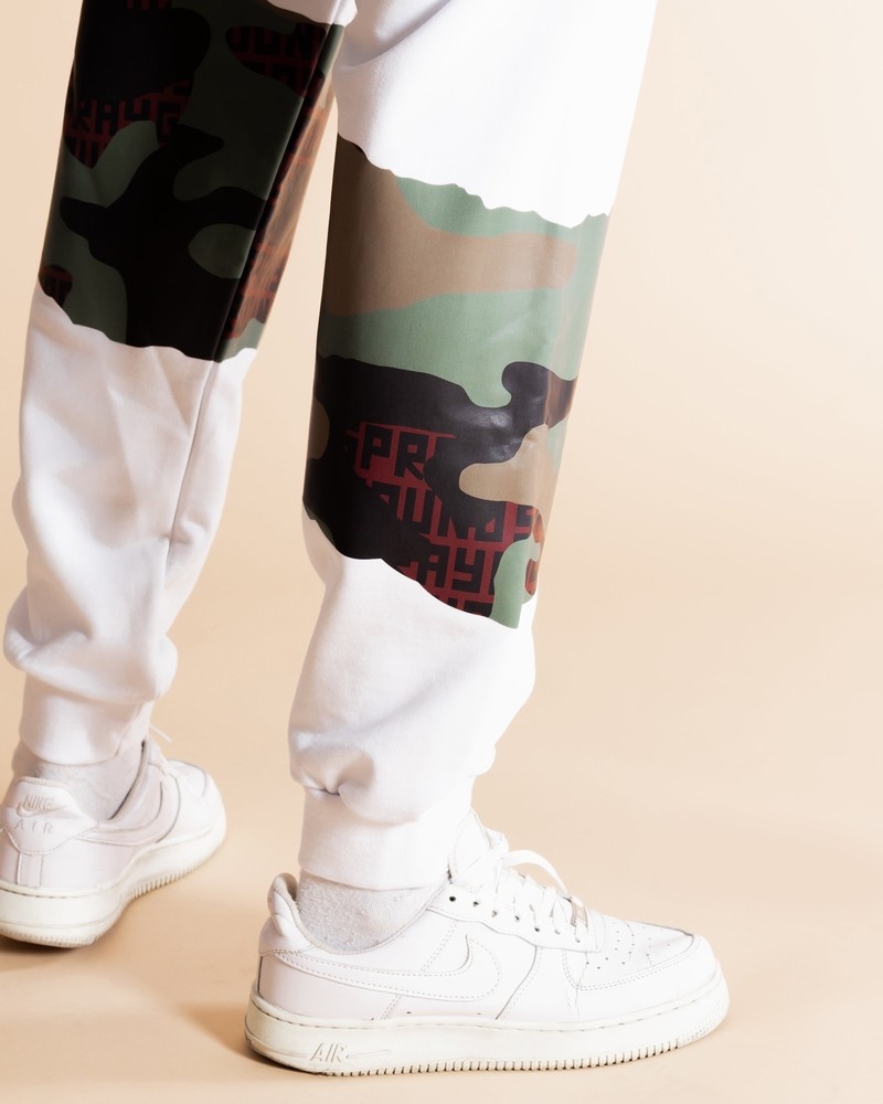 White Sprayground Joggers Andre Camo Men's Pants | 891871883