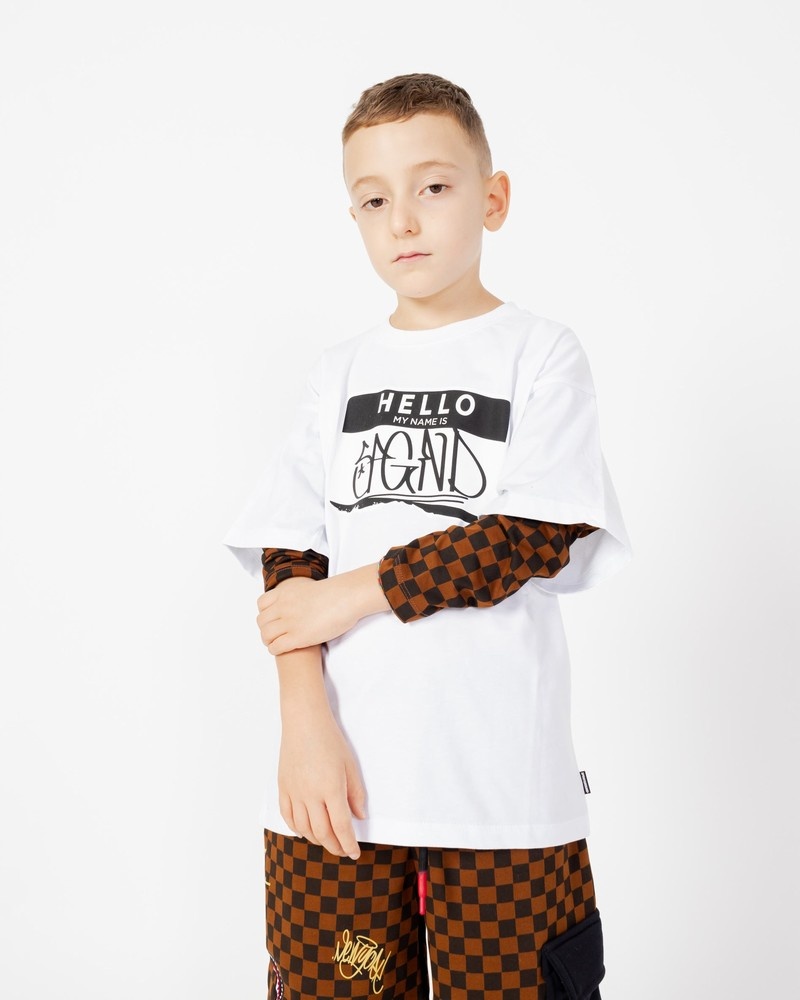 White Sprayground Tagged Up Double Long Kids' T Shirts | 473788246