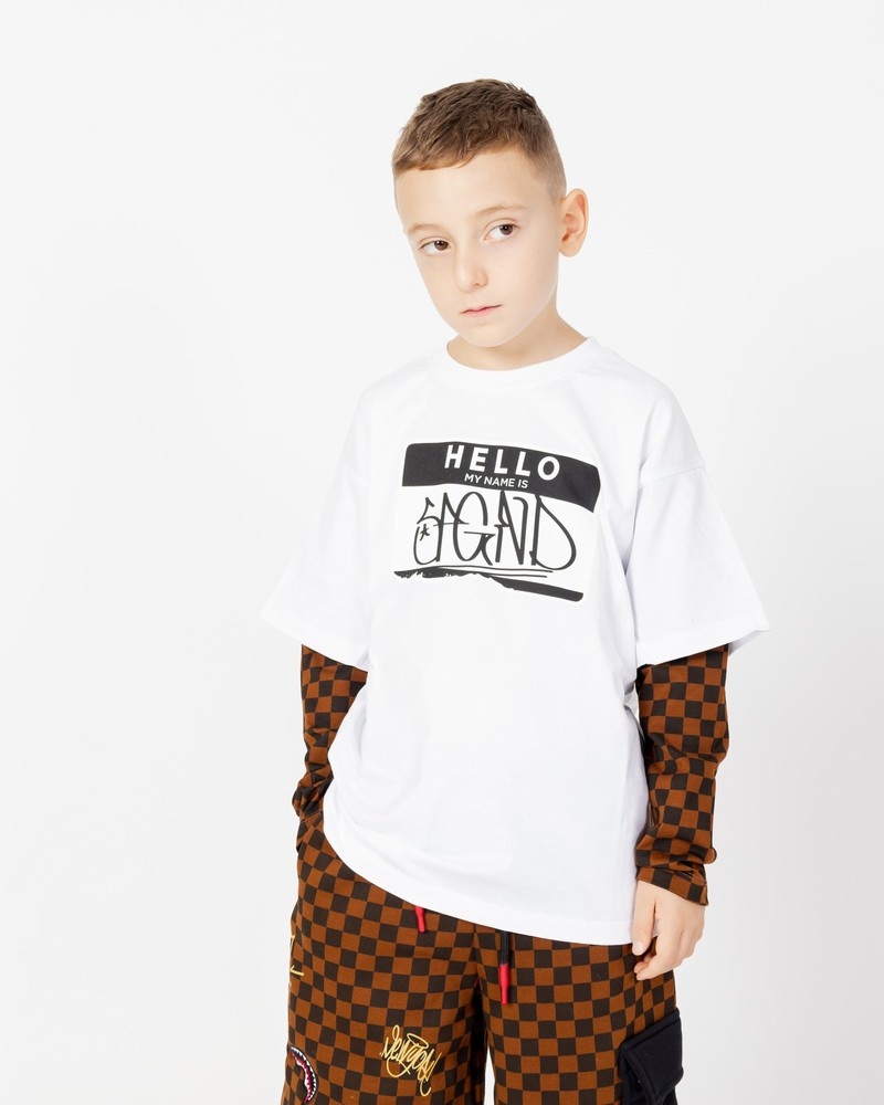White Sprayground Tagged Up Double Long Kids\' T Shirts | 473788246