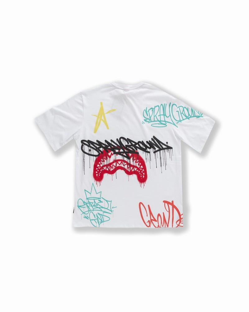 White Sprayground Tags Over Women's T Shirts | 721874863