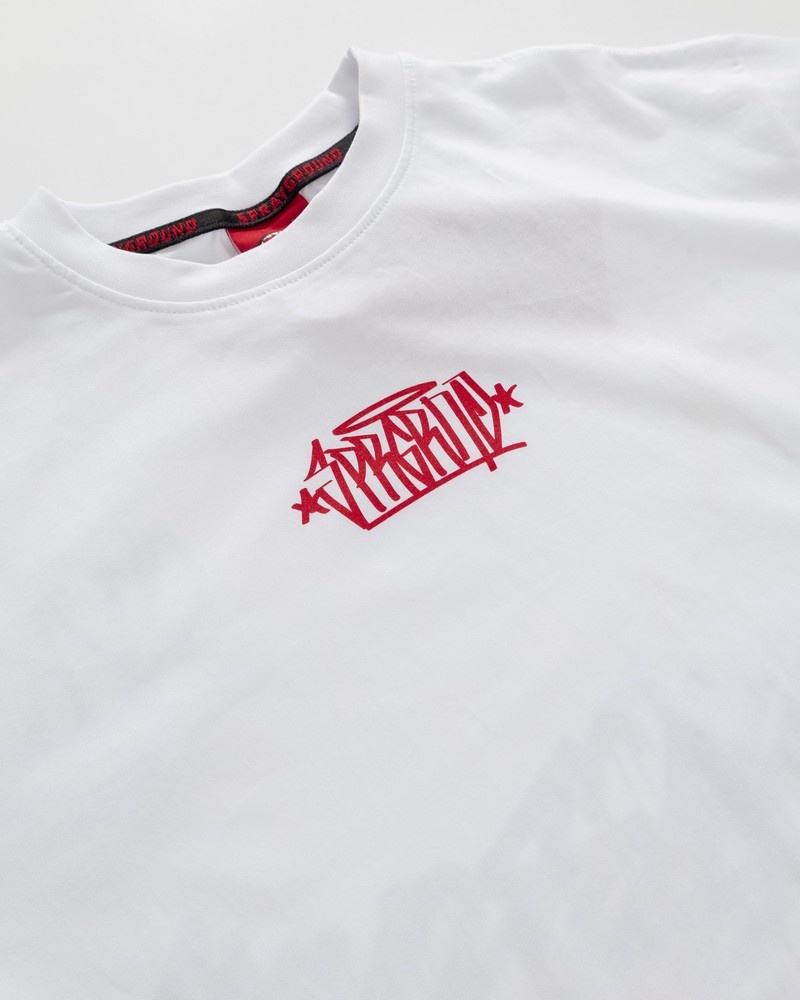 White Sprayground Tags Over Women's T Shirts | 721874863