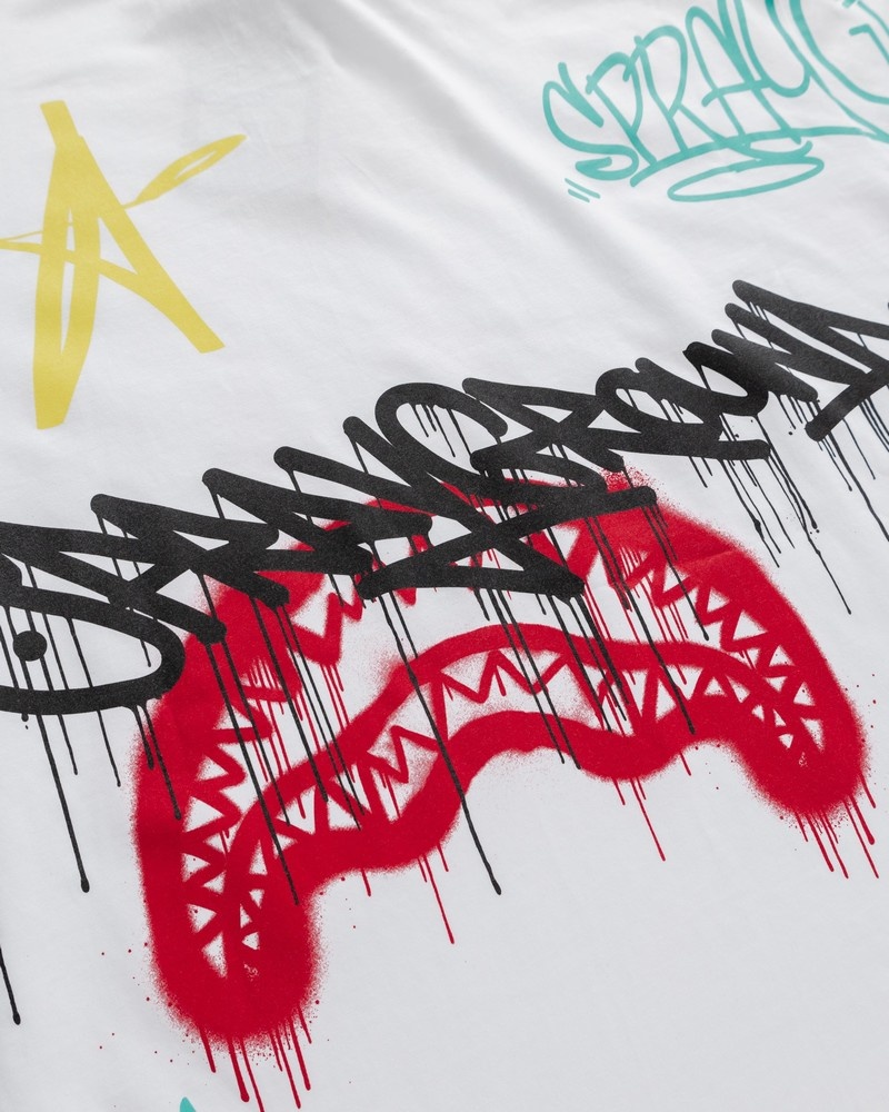 White Sprayground Tags Over Women's T Shirts | 721874863