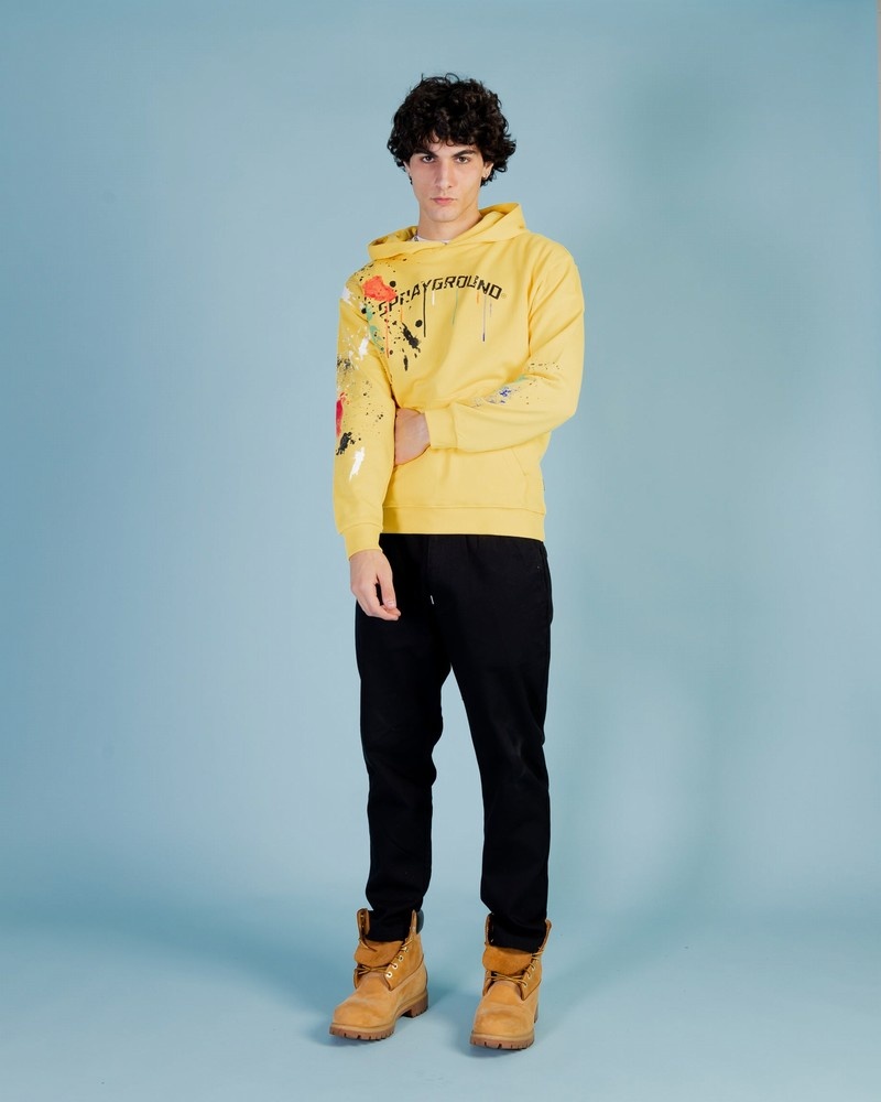Yellow Sprayground Color Splat Men's Hoodie | 506479840
